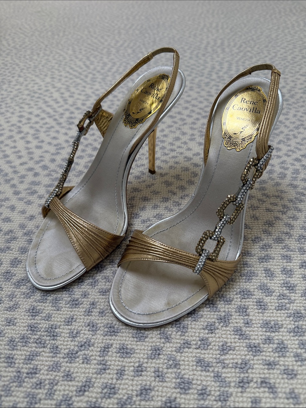 Rene Caovilla Gold Crystal-Chain Slingback Heels